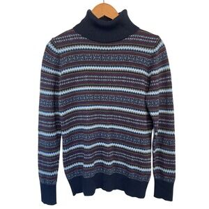 L.L. Bean Turtleneck Fair Isle Cotton Cashmere Sweater M Blue Nordic Holiday